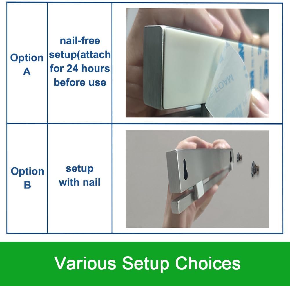 YIIYIIN 12 Inch Magnetic Knife Holder for Wall No Drill,Adhesive Knife Magnetic Strip with 6 Hooks,Kitchen Double Rods Stainless Steel Magnetic Utensil Holder(Silver)