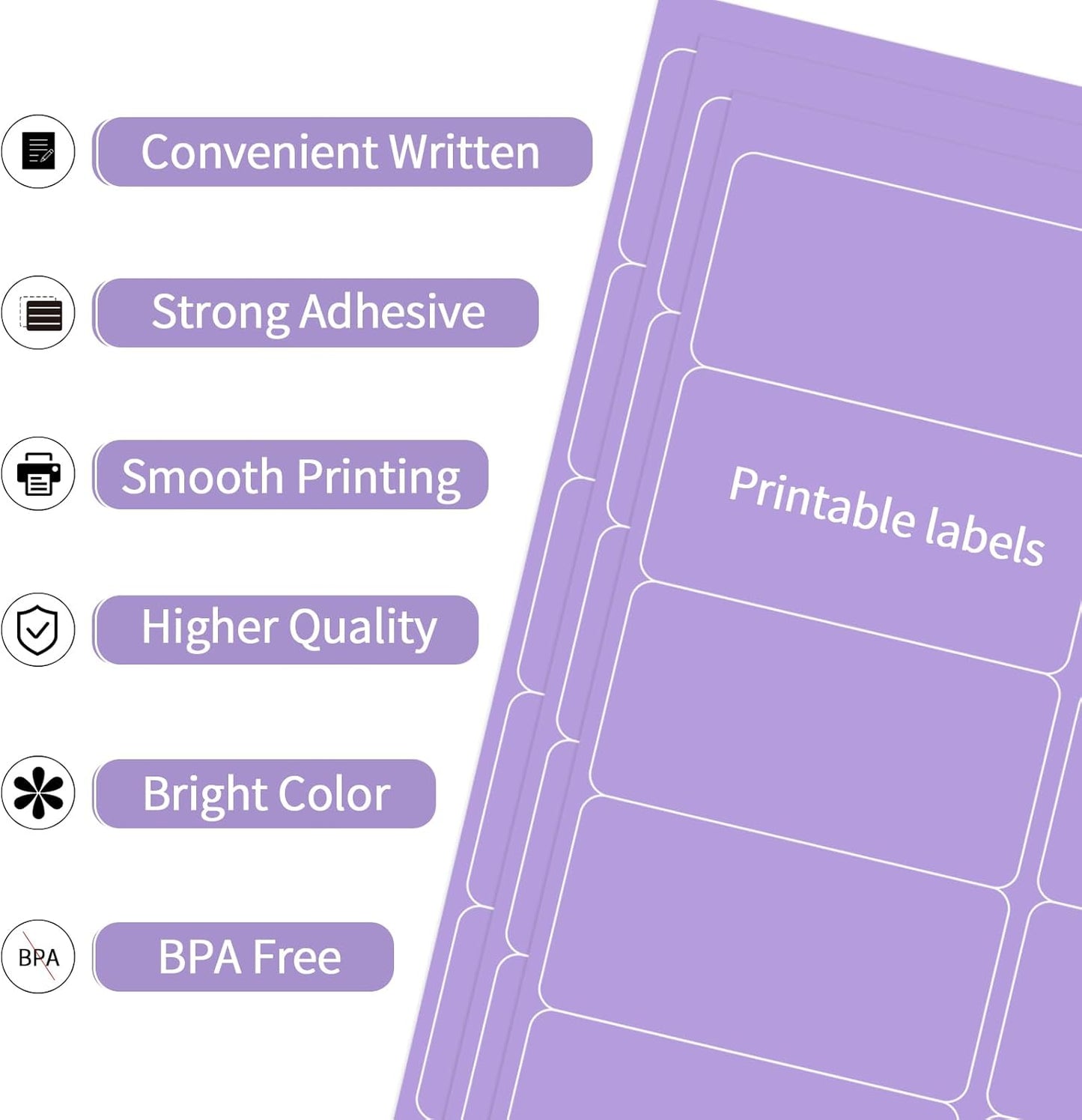 Shipping Labels Stickers, 2"×4" Printable Mailing Label for Laser/Inkjet Printing- Matte Purple, Permanent Adhesive Labels Stickers