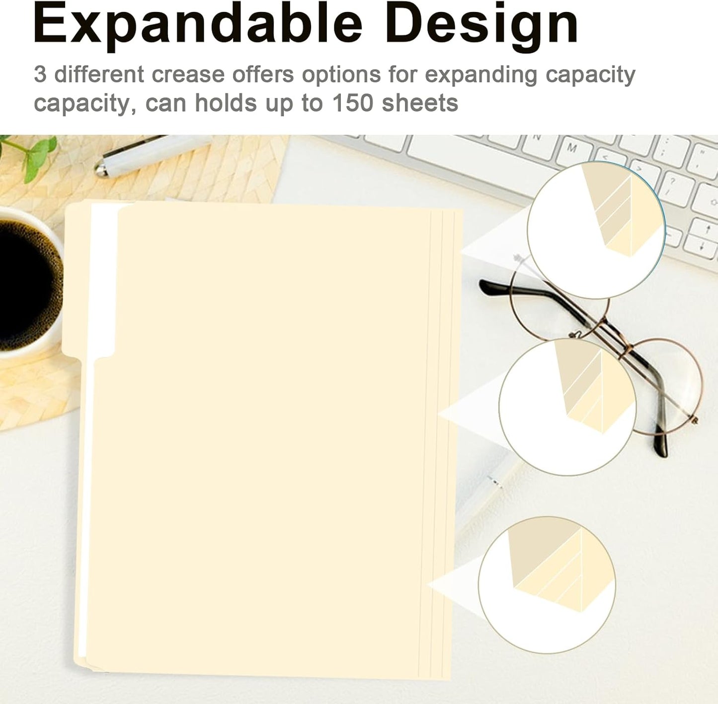 File Folder, RAZCC 150 Pack 1/3 Cut Tab File Folders Letter Size, Manila Folders, Folders with Tab, Great for Organizing and Easy File Storage