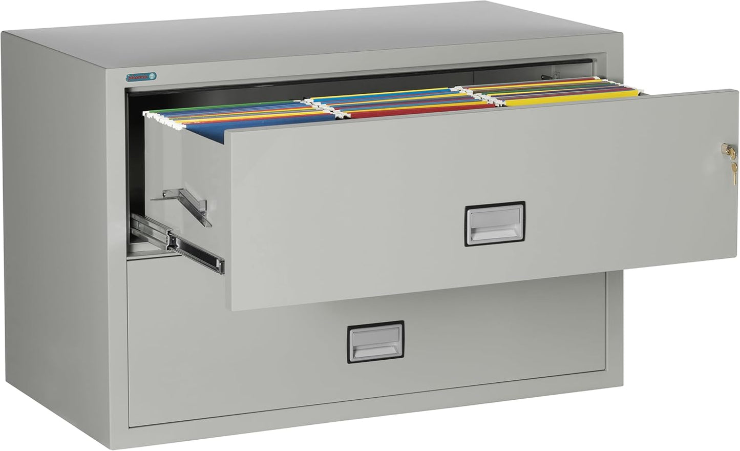 44 inch Wide 2-Drawer Lateral Fireproof File Cabinet – Legal and Letter Size Filing – Key Lock – Water Resistant – Fire Safe and Impact Rated – Light Gray Finish – Model LAT2W44LG