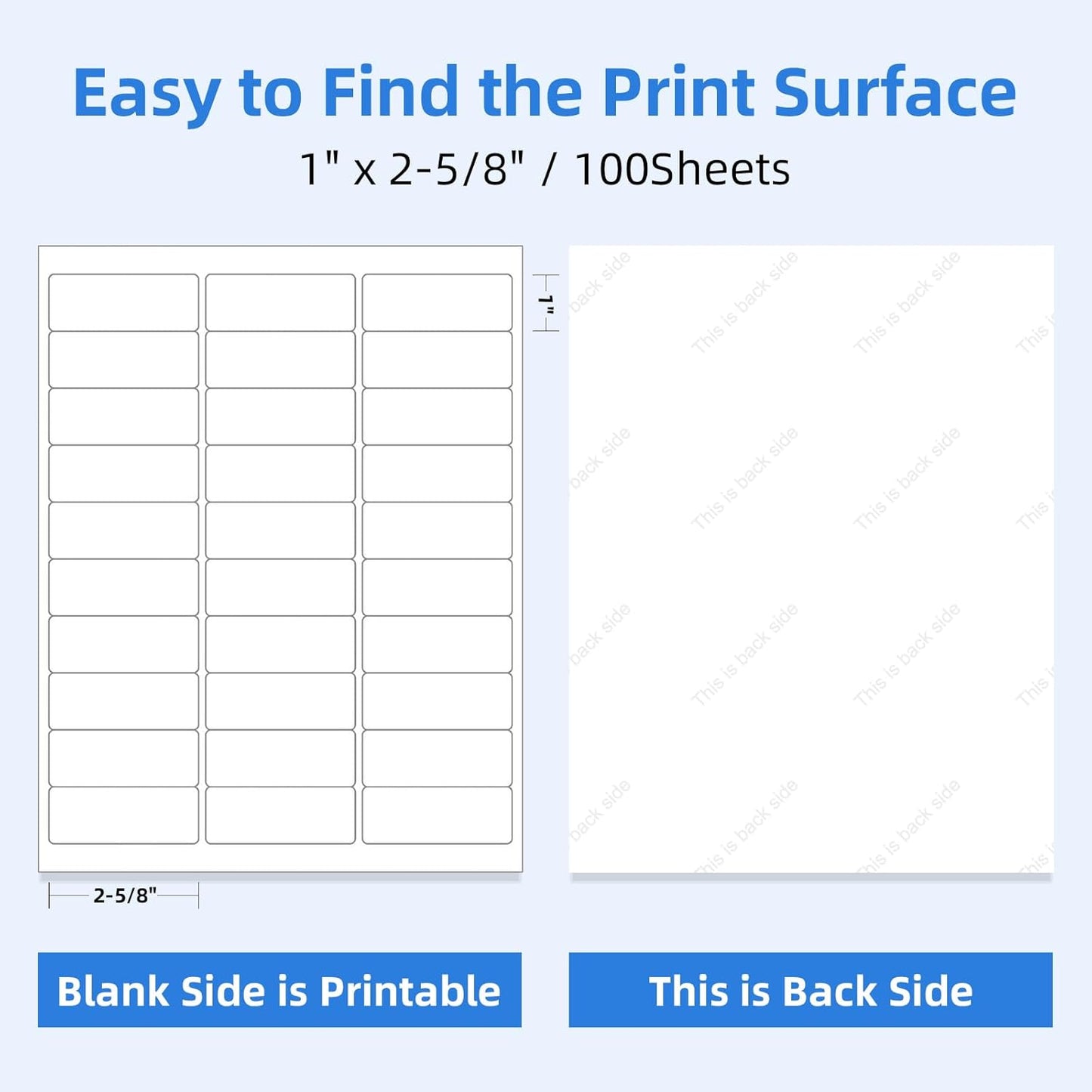 3000 30 Per Sheet Self Adhesive 1" x 2-5/8" Address Shipping Labels for Laser & Inkjet Printers, 100 Sheets, 30 Per Labels Per Page