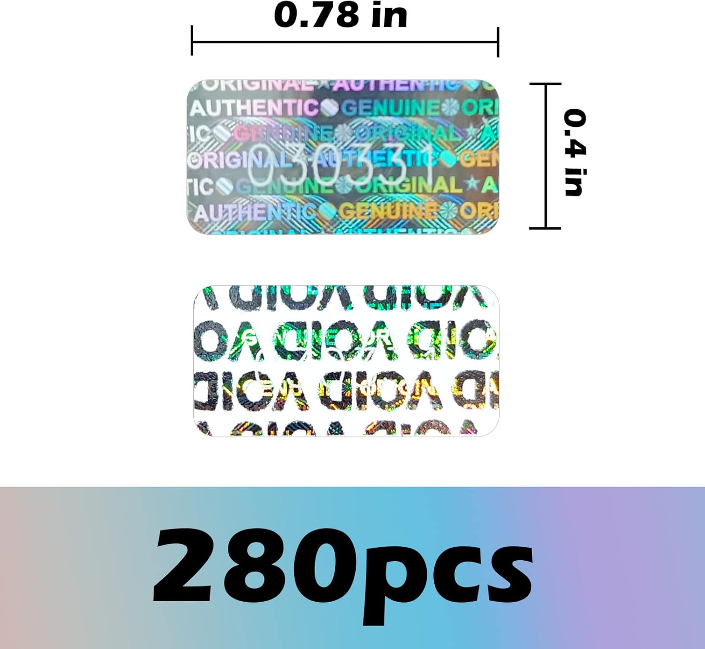 Hologram Tamper Evident Stickers 280pcs Warranty Void Seal Original Genuine Authentic High Security Labels/Stickers with Unique Serial Number (0.78x0.4inch, Silver)