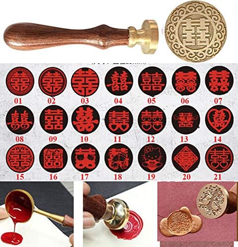 21 Styles Decorative Chinese Character Double Happiness Symble Cats Wax Seal Sealing Stamp Curlicue Wedding Invitations Christmas Gift Cards Embellishment Cutomize Seal Stamp Rosewood Handle Set