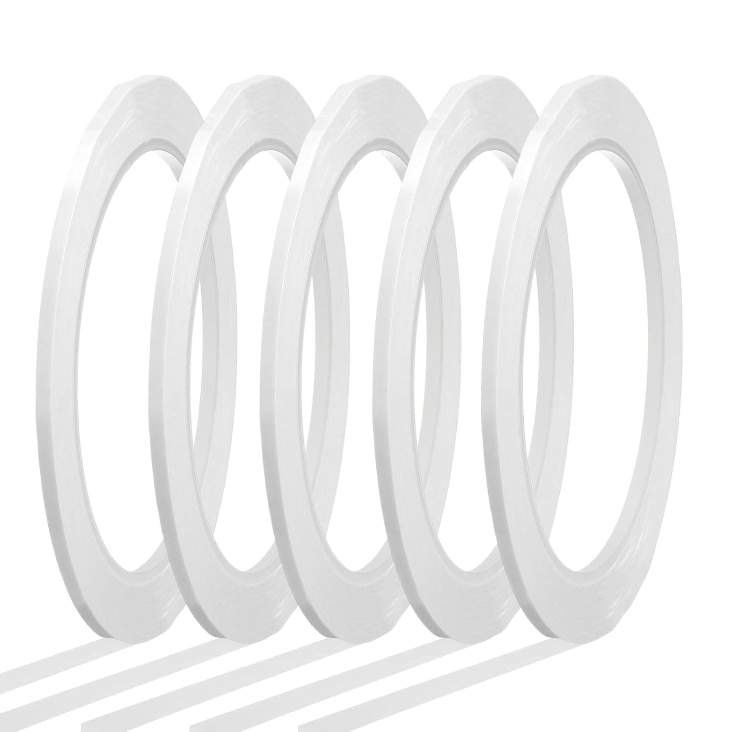 MECCANIXITY Whiteboard Tape 1/8" x 72 Yard Pinstripe Graphic Chart Line Grid Marking Tapes for Classroom Office Dry Erase Board Art, White, Pack of 5