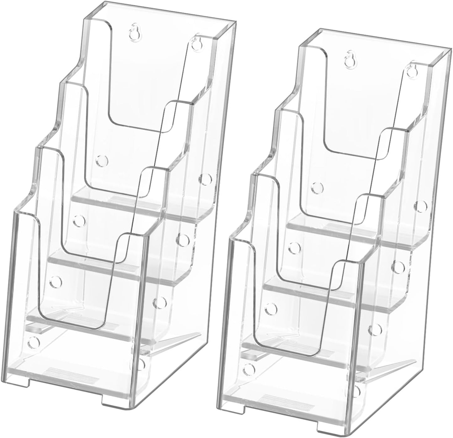 MaxGear Acrylic Brochure Holder, 4 Inch Wide 4 Tier Clear Literature Display Stand, Premium Plastic Pamphlet Holder, Multi Pocket Wall Mount or Countertop Organizer for Office or Home, 2 Pack
