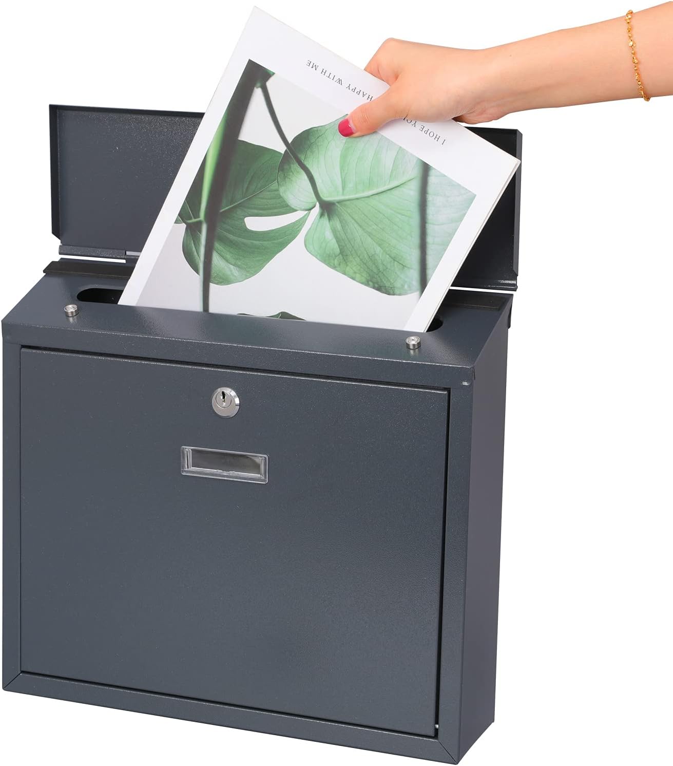 xydled Mail Boxes with Key Lock,Locking Mailbox Wall Mounted, Large Capacity, Galvanized Steel Cover Metal Postbox for House, 14 X 12.5 X 4.25 Inch, Grey