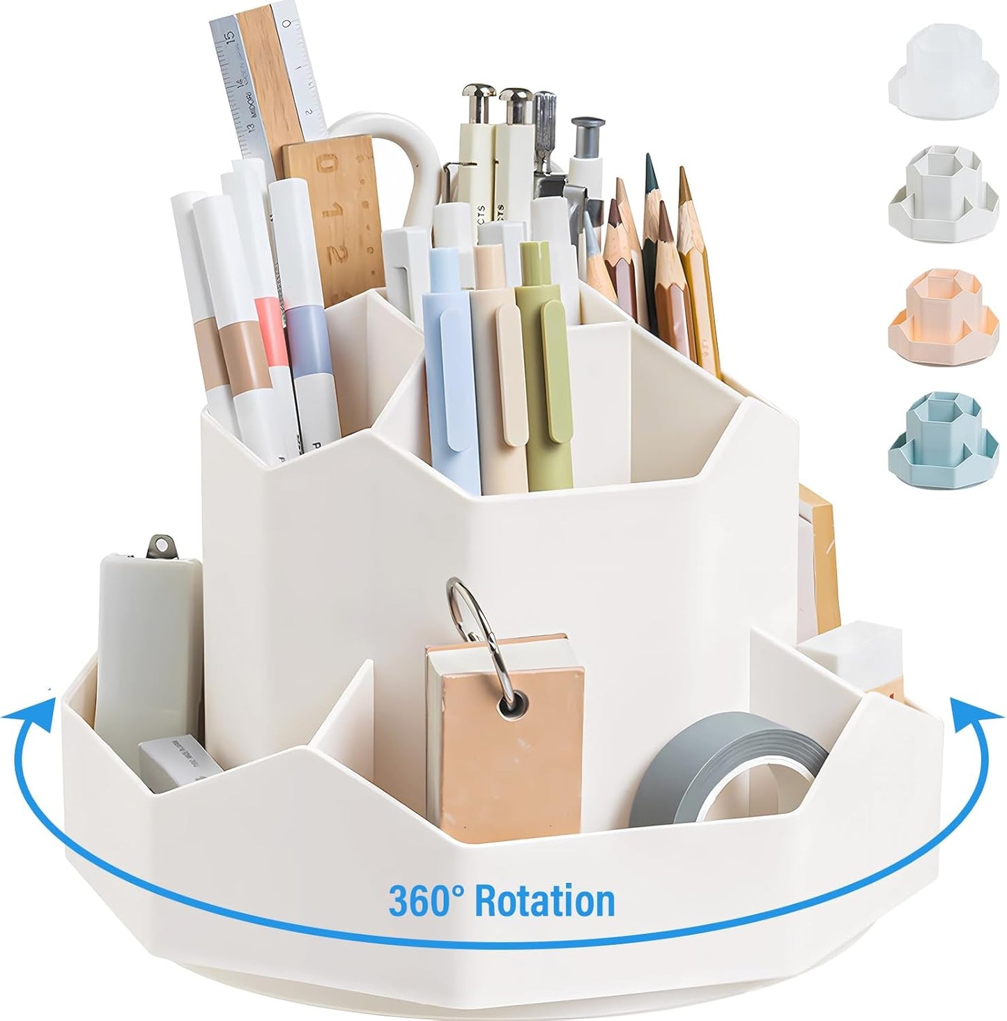 360 Degree Rotation Pen Holder,9 Slots Pencil Holder for Desk,Desk Organizer,Desk Accessories & Workspace Organizers,Apply Office, School, Home（White