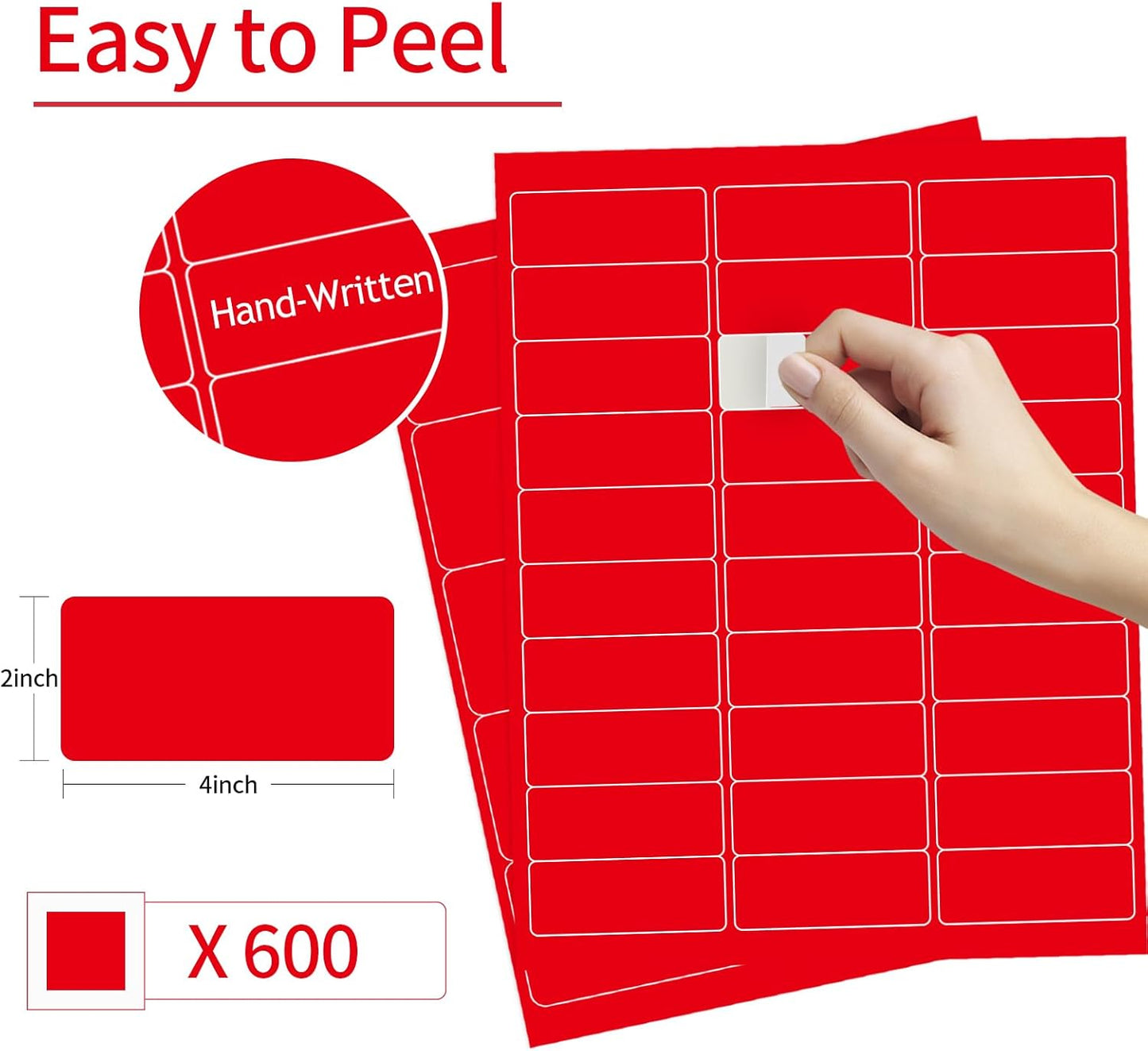 Shipping Labels Stickers, 2"×4" Printable Mailing Label for Laser/Inkjet Printing- Matte Red, Permanent Adhesive Labels Stickers