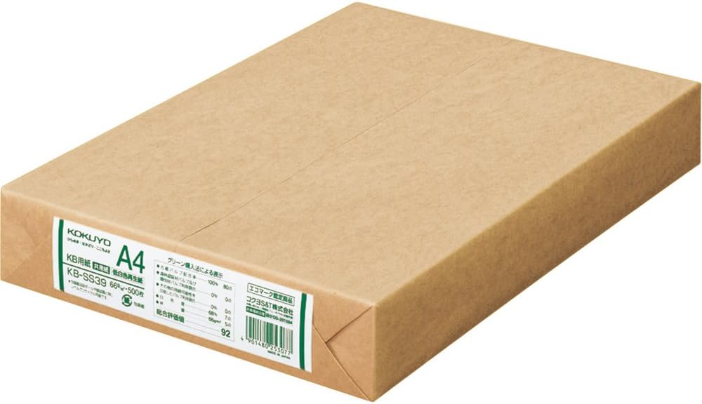 Kokuyo KB Paper, A4, Recycled Multipurpose Print & Copy Paper, 68 Bright (ISO), Thickness 0.1 mm, 66gsm, 500 Sheets, Japan Import (KB-SS39)