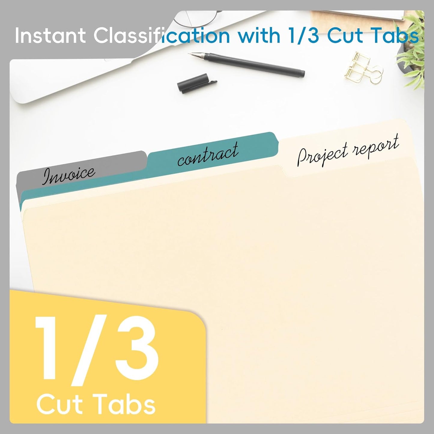 Manila File Folder,Manila Folder 8.5x11,Manilla Folders Letter Size,100 Per Box,1/3 Cut Tabs Folder for School,Office,and Home Organization