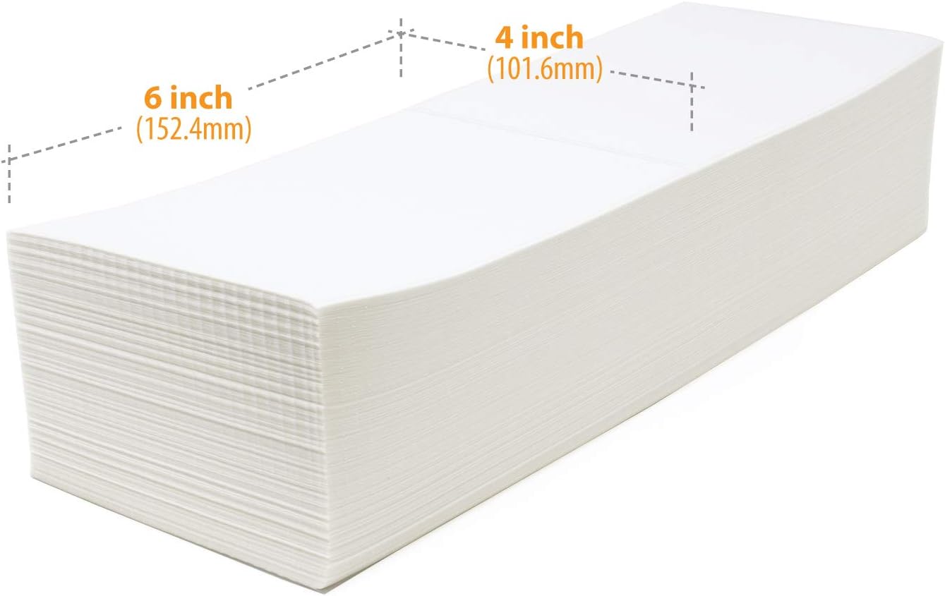 Buhbo 4" x 6" Direct Thermal Labels - Perforated BPA Free - Compatible with Zebra & Rollo Printer - Commercial Grade Shipping (2000 Fanfold Labels - 2 Stacks of 1000)
