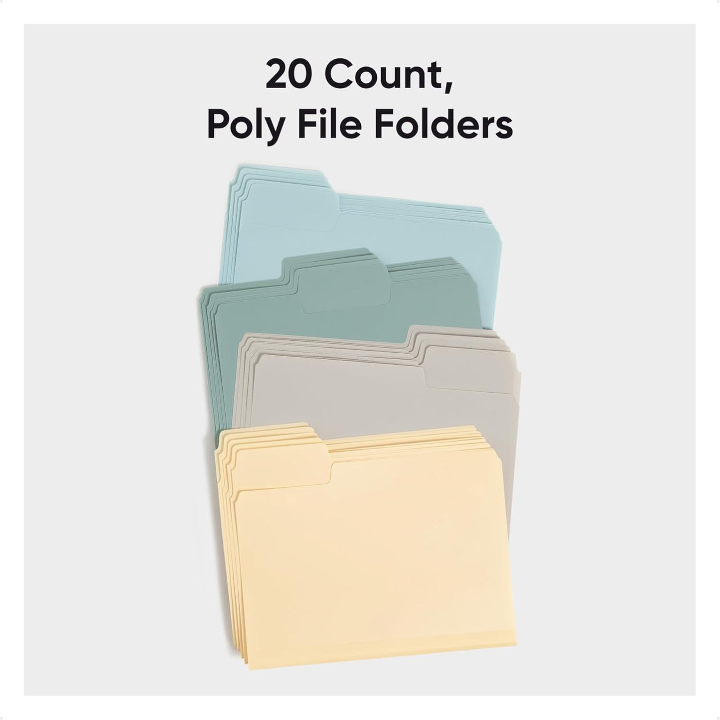 Smead SuperTab Poly Plastic File Folders for Documents, Set of 20 Plastic Folders, 1/3-Cut Tabs, File Folders Letter Size, Assorted Twilight Colors, Office Supplies, School Supplies (10521)
