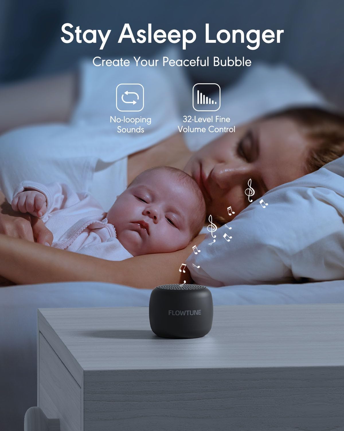 Sound Machine Flowtune White Noise Machine for Baby Adults, Mini Portable Sound Machine for Travel, 6H Timer, 18 Soothing Sleep Sounds Gift (Black)