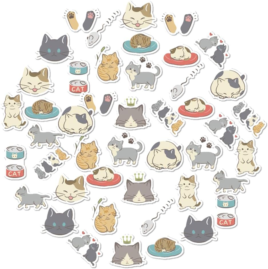 45pcs Cute Cat Scrapbook Stickers for Water Bottle, Bullet Journal, DIY Decoration, Planners, Suitcase, Diary, Notebooks, Album, Laptop, Phone Cases, and Art Crafts