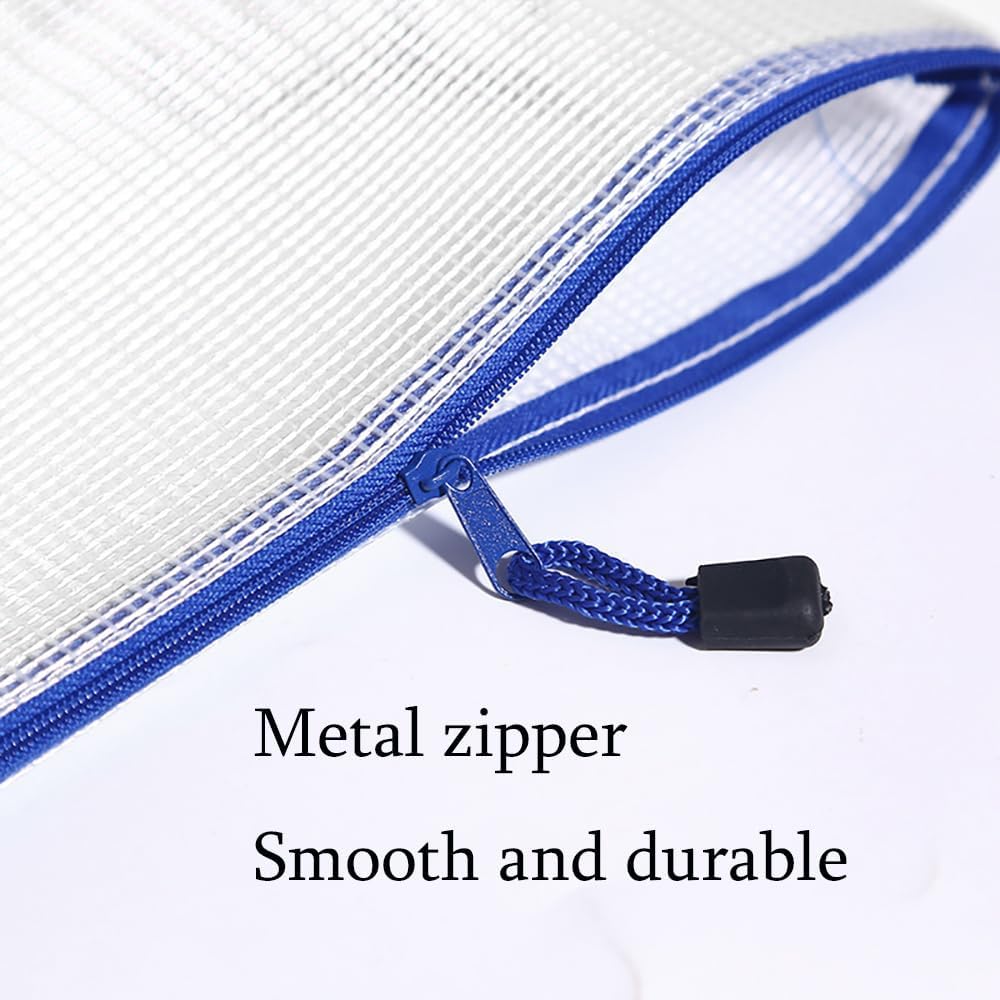 Mesh Zipper Pouch Bag,A3 Zipper Bag for Organizing Storage, Waterproof Zipper Pouch, 17" x 12"/44cm x 32cm, File Bag for School and Office Supplies (Blue)