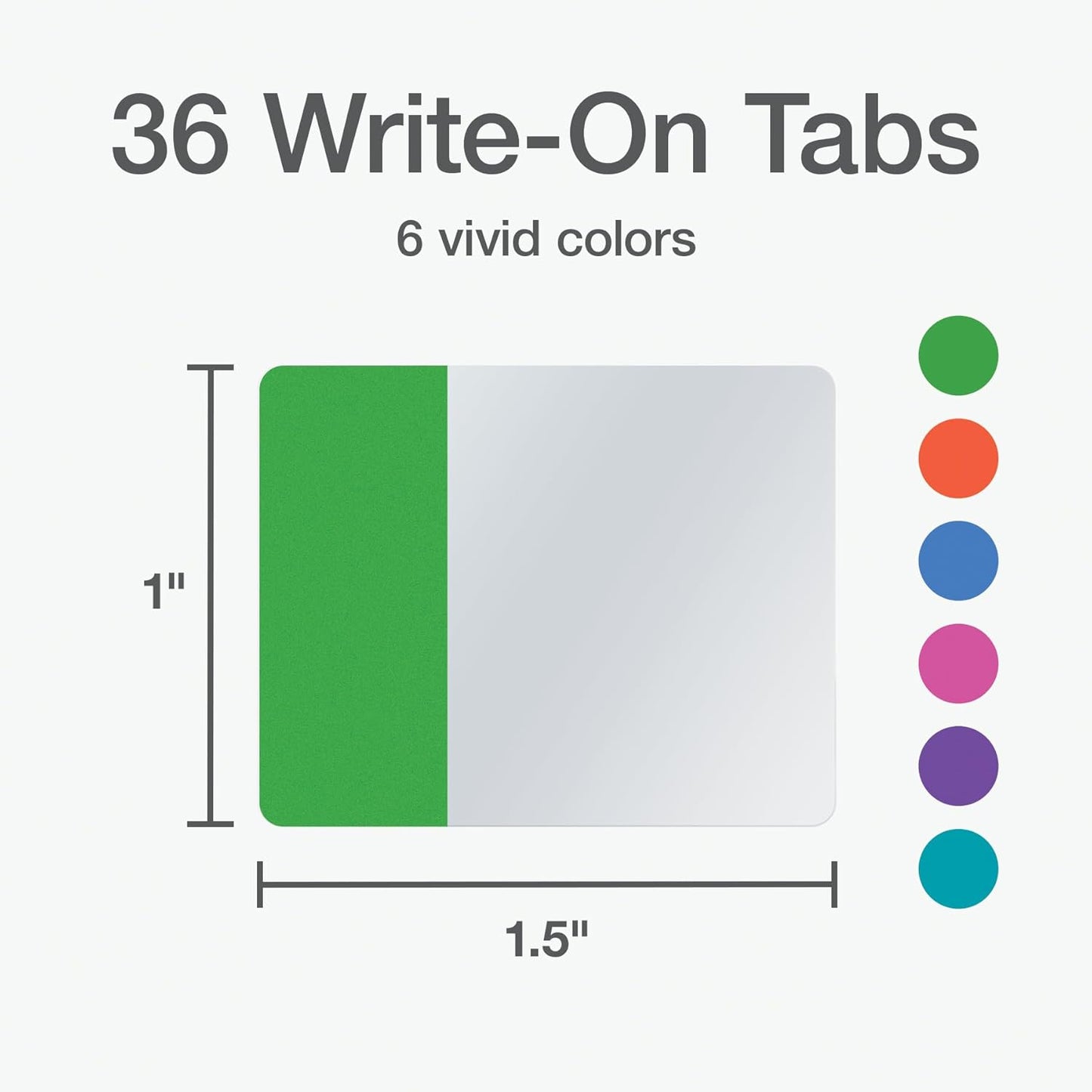 Redi-Tag Write-On Tabs, Repositionable Tabs for Binders and Planners, Removable Pop Up Tags, 6 Vivid Colors, 1" x 1.5", 36 Per Pack (1006507)