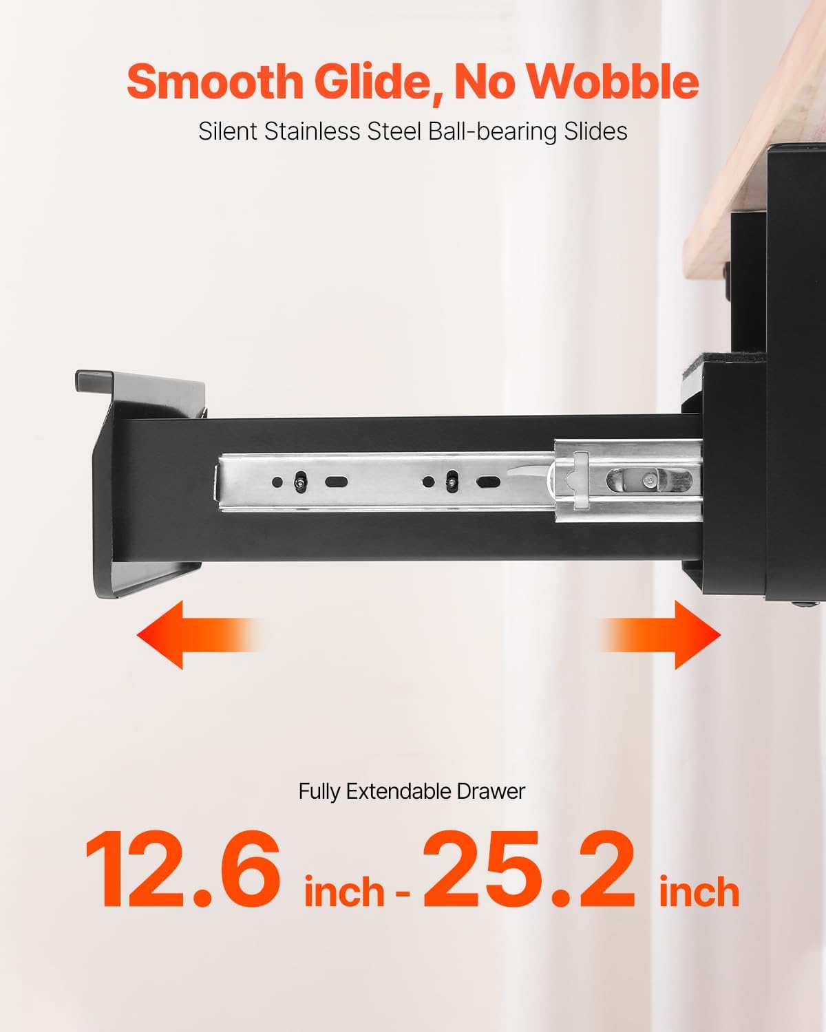 VEVOR Under Desk Lockable Slide Out Drawer, 13 inch Under Desk Pull-out Drawer for Sit Stand Workstation, Secure Under Counter Drawers for Home Office Storage Organizer, Black