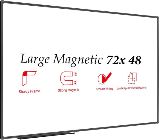 JILoffice Large Magnetic White Board, Dry Erase Board 72 x 48 Inch, Black Aluminum Frame Wall Mounted Board for Office Home and School
