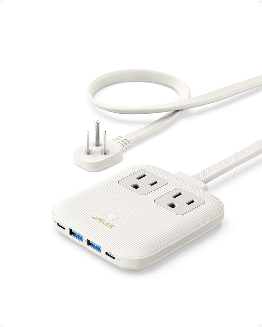 Anker Nano Charging Station(67W Max), 6-in-1 USB-C Power Strip for iPhone 16/15&MacBook, with Flat Plug and 5ft Thin Undetachable Extension Cord, 2 AC Outlet, 4 USB Ports, 2 USB-C,for Home & Office