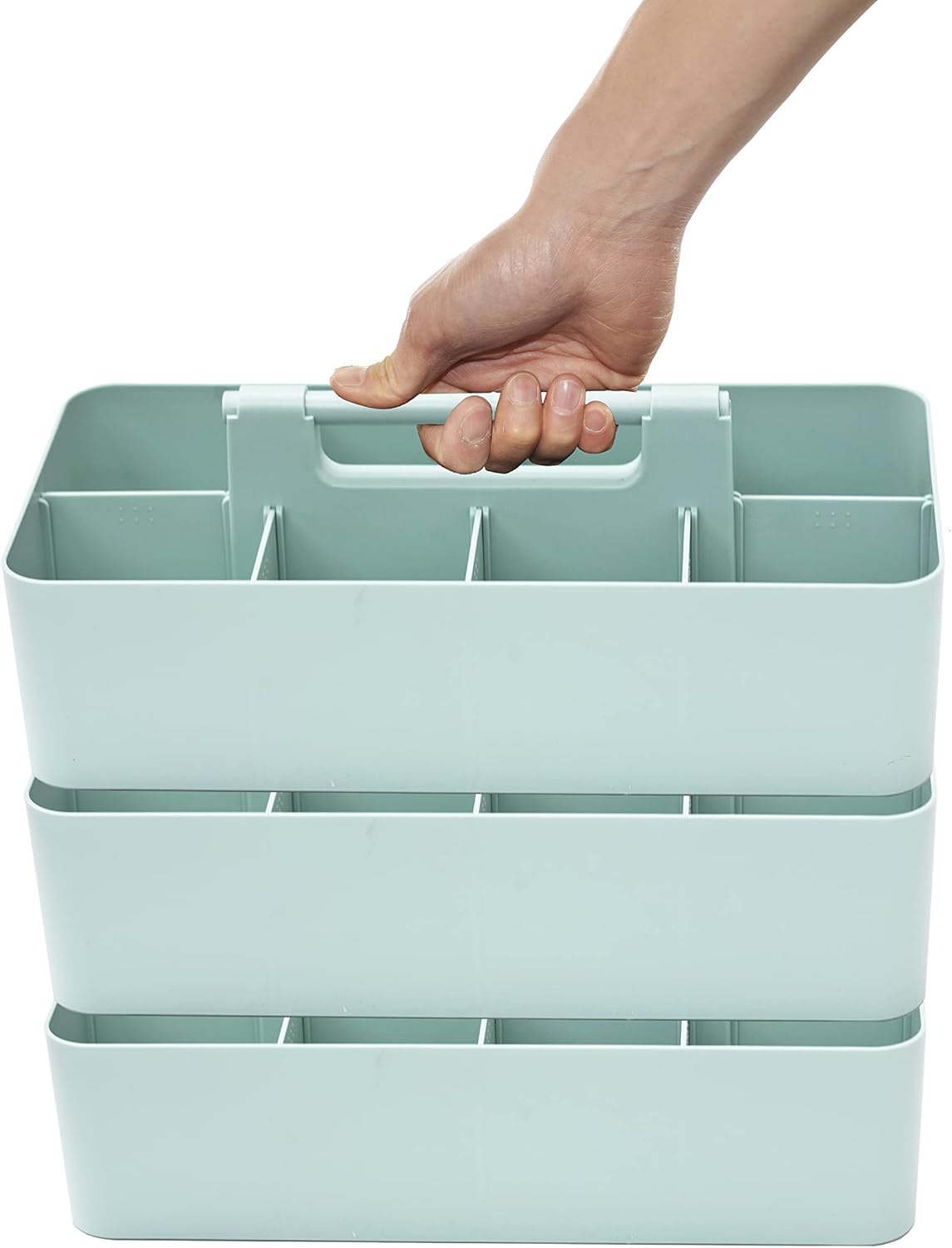 -Large Portable Caddy, DIY Dividers, 8 Compartments, School Office Supplies Home Business Organizer,Portable Basket with Handle Storage Organizer Modern Made in USA (3 PACK, Mint)