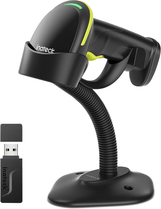 Inateck 2D Barcode Scanner with Intelligent Stand, Wireless QR Code Scanner, Handheld Scanner with APP and SDK, 2D Imager with 2600mAh Battery, BCST-35 Green