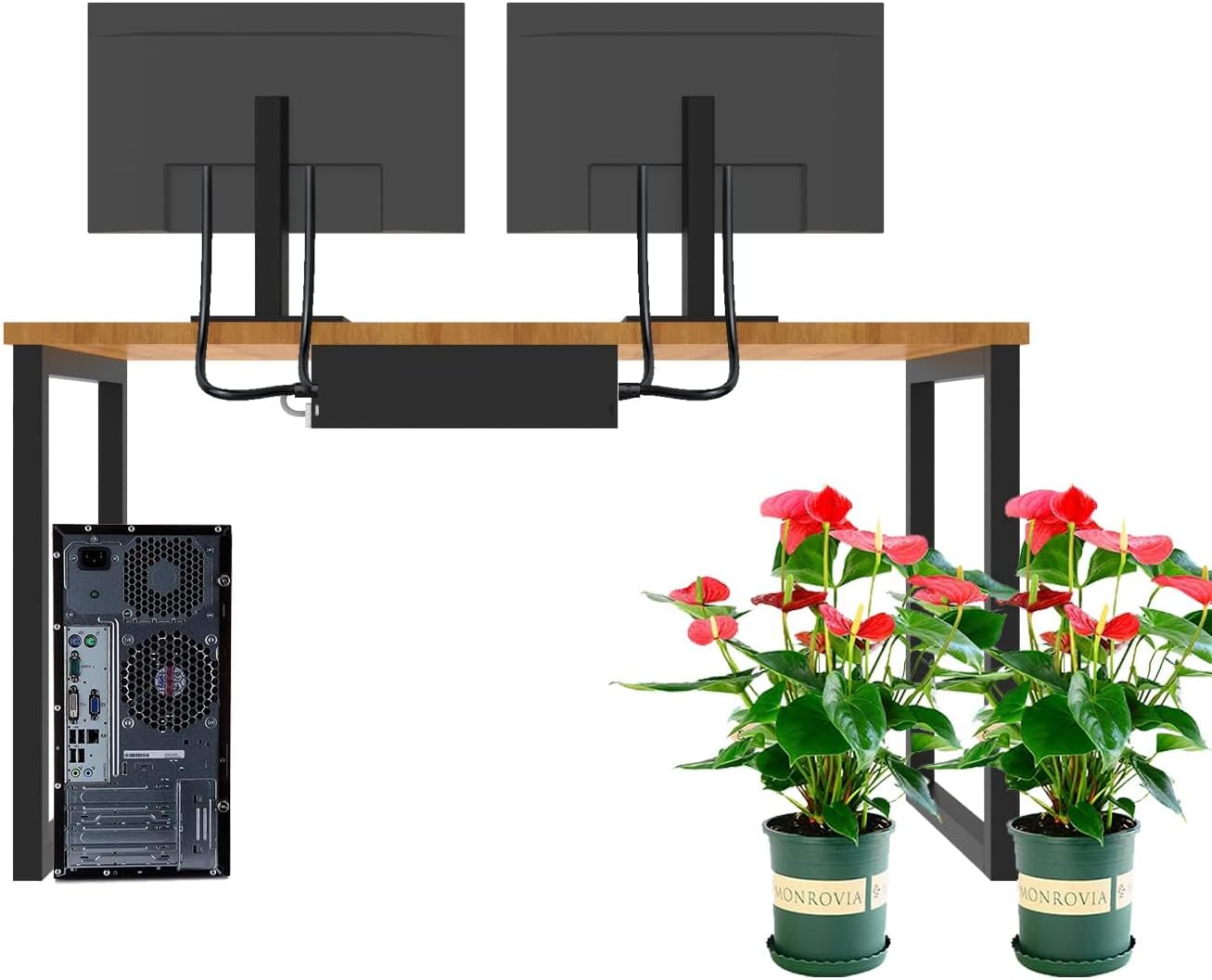 Jingchengmei Under Desk 17 inch Wide Cable Management Tray, Power Strip Holder, Metal Cord Organizer, Wire Management for Office and Home, Black (UDCMT17In, Black)