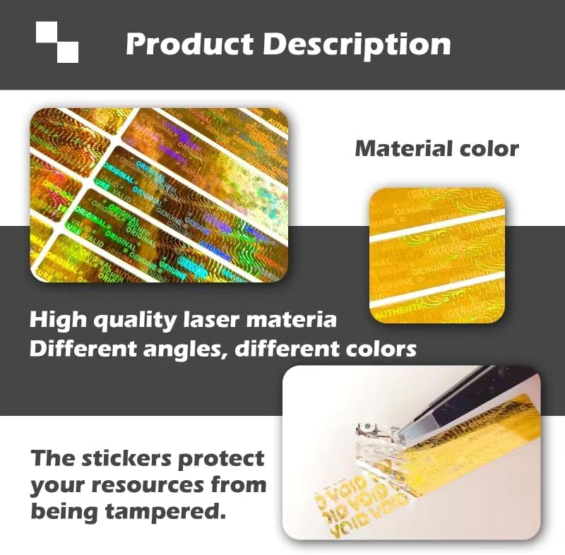 2x0.4inch Holographic Warranty Void Labels, Tamper Proof Evident Sticker, Genuine Authentic Security Seal（320，Gold