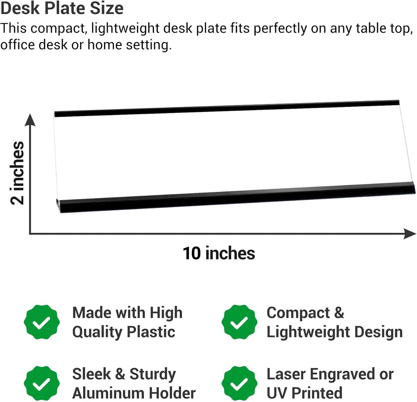 Custom Engraved Desk Plate | Personalized with your Name and Title | Perfect Decor for Office, Business, or Home | Multiple Font and Color Options | 2x8" or 2x10" (White w/Black Letters, 2x10")