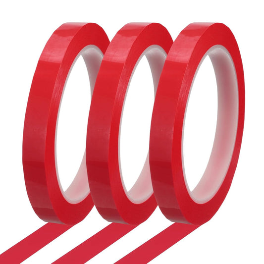 MECCANIXITY Whiteboard Tape 1/2" x 72 Yard Pinstripe Graphic Chart Line Grid Marking Tapes for Classroom Office Dry Erase Board Art, Red, Pack of 3