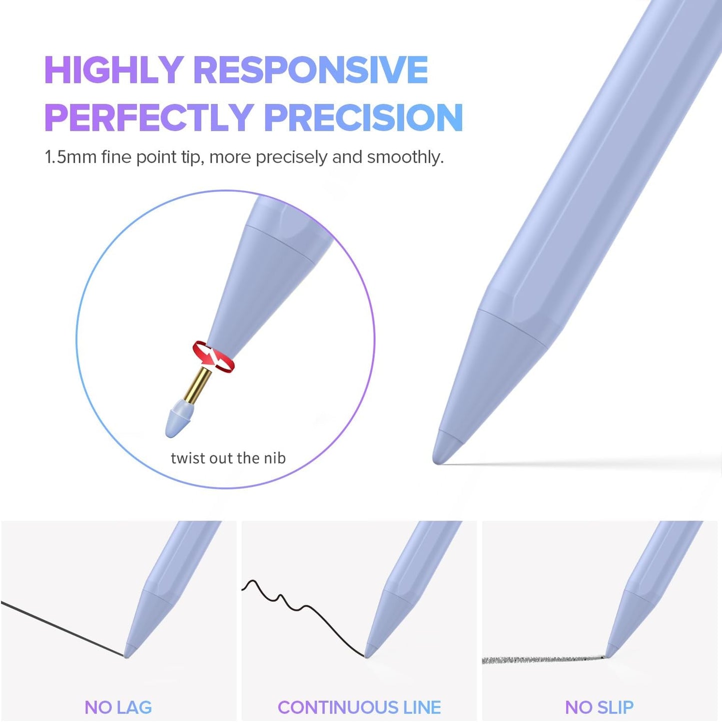 Stylus Pen for iPad 6th-11th Generation-2X Fast Charge Active Pencil Compatible with 2018-2025 Apple iPad Pro 11"/12.9"/M4, iPad Air 3/4/5/M2/M3,iPad mini 5/6 Gen-Purple