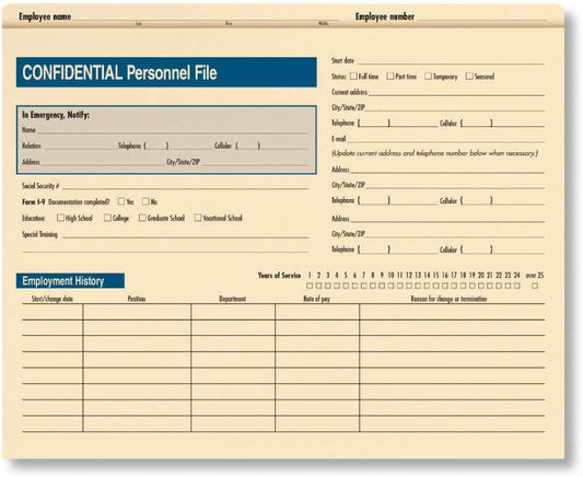 Confidential Personnel File | 9-1/2" x 11-3/4" | File Folders | 25 Pack