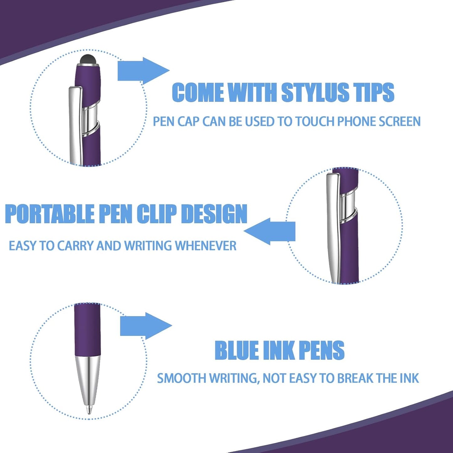 36 Pcs Blue Ink Ballpoint Pen with Stylus 2 in 1 Ballpoint Pen for Touch Screens School Office Coworkers (Deep Purple)