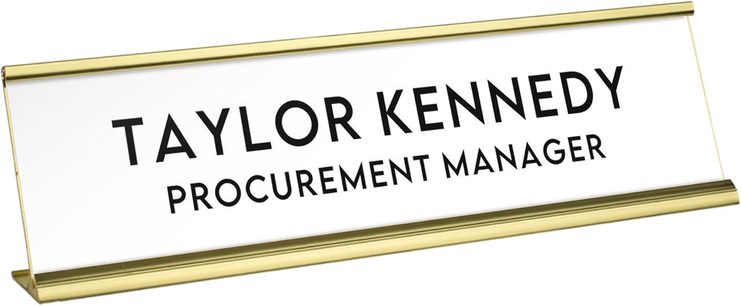 Custom Engraved Desk Plate | Personalized with your Name and Title | Perfect Decor for Office, Business, or Home | Multiple Font and Color Options | 2x8" or 2x10" (White w/Black Letters, 2x10")