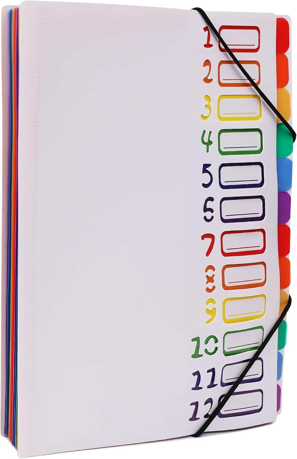 Rainbow Tab Expanding File Folder - 24 Pockets, Durable A4 Letter Size Organizer, Water-Resistant Plastic Dividers, Home/Office/School Document Holder (White）