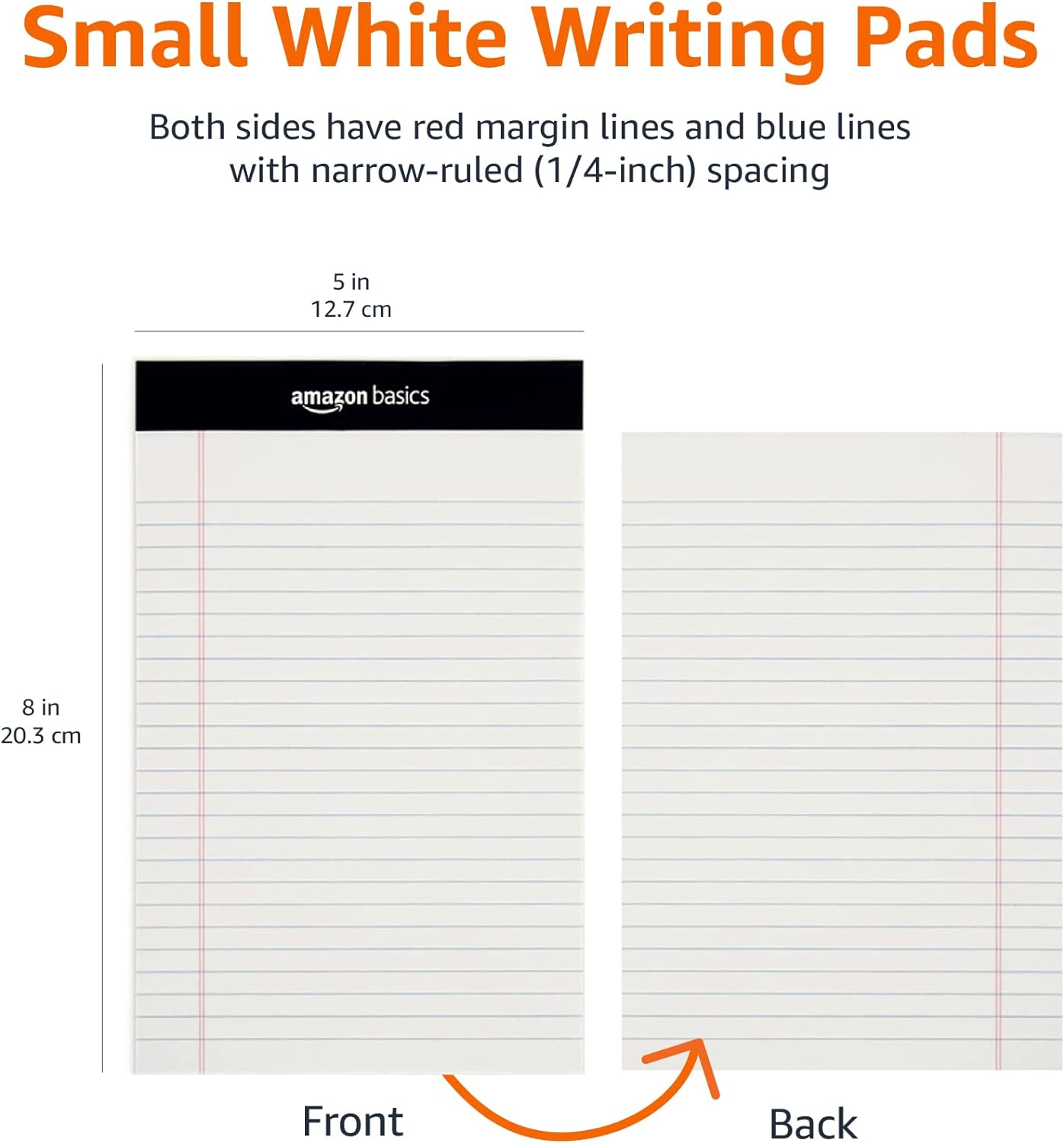 Amazon Basics Narrow Ruled Lined Writing Note Pad, 5 inch x 8 inch, White, 12 Count (12 Pack of 50 pages)