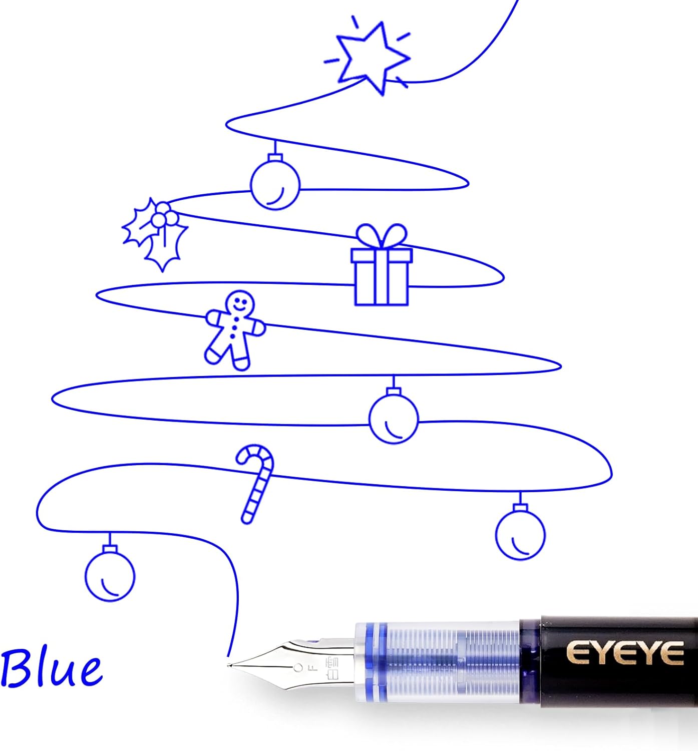 EYEYE Fountain Pens for Writing, 8 Pack Blue Fine Point Pens Disposable Fountain Pens Stainless Steel Nib, Smooth Writing for Calligraphy, Journaling, Drafting, Sketching, Doodling & Office Supplies