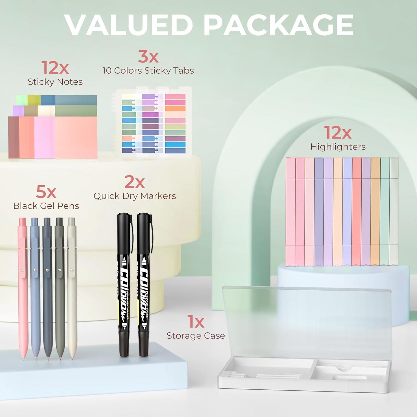 Nicpro 62 PCS Book Annotation Kit with Case, Aesthetic Highlighters and Pens Set, Quick Dry Markers with 1200PCS Transparent Sticky Notes and Index Tabs for Bible Study Office School Annotating Books