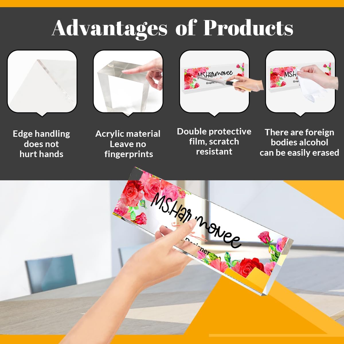 Personalized Office Desk Name Plate - Custom Acrylic Decor Accessories, Gift for Women