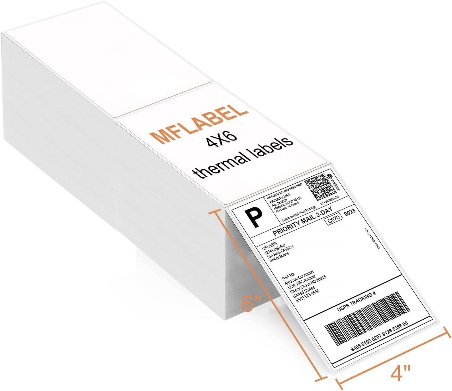 MFLABEL 6 Stacks Fanfold 4" x 6" Direct Thermal Labels White Perforated Shipping Label(2,000 Labels per Stack) (6 Stacks)
