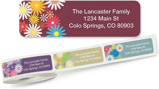 Colorful Images Petite Flowers Rolled Personalized Return Address Mailing Labels with Dispenser, Customize with Name & Shipping Address, 250 ¾” x 2½” Self Adhesive, Easy Peel Label Roll
