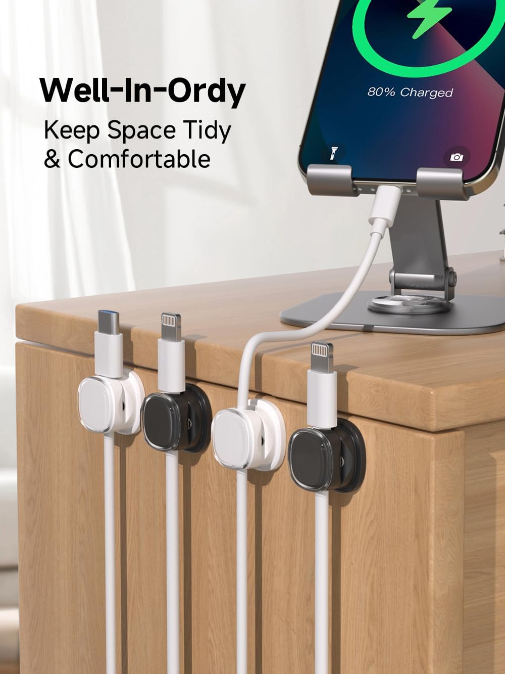 Magnetic Cable Clips, Adjustable Cord Holder Management, Adhesive Wire Keeper Organizer for Home Office Desk Phone PC Car Wall Desktop Nightstand Appliance (9-PCS White & Black)