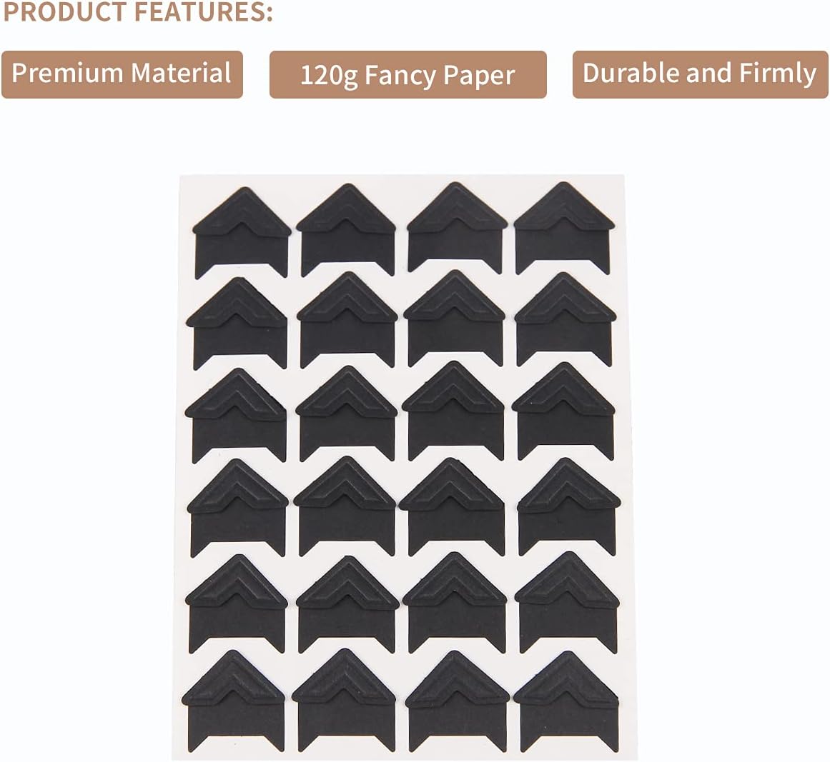 GOONAVI 15 Sheets 360 Pcs Black Acid-Free Photo Corners Mounting Self Adhesive for DIY Photo Album Journal