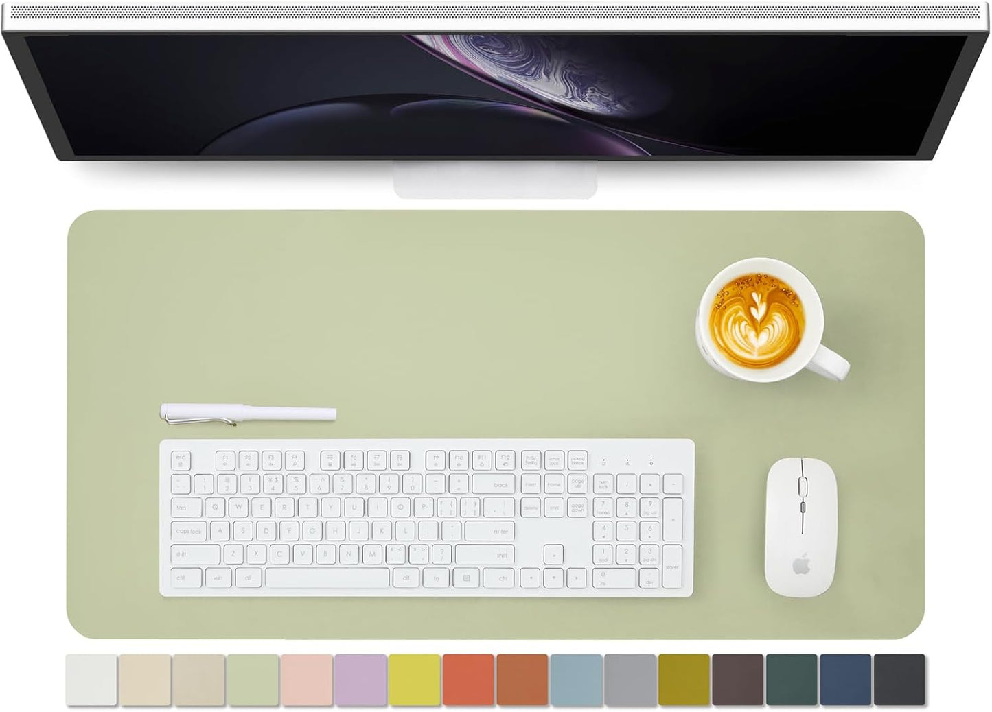 Leather Desk Mat - Non-Slip PU Desk Pad for Office and Home - Desk Organization and Accessories - Ideal for Large Mouse Pad and Desk Mats on Top of Desks (Light Green,27.6"x 13.8")