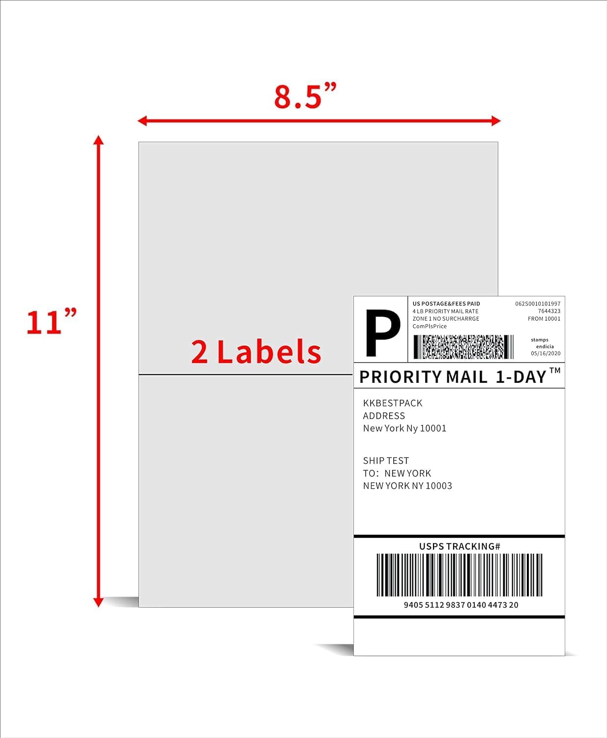 KKBESTPACK Half Sheet Shipping Labels for Laser and Inkjet Printers – 2 Per Page Self Adhesive Mailing Labels – White 8.5 x 5.5 (50 Labels)