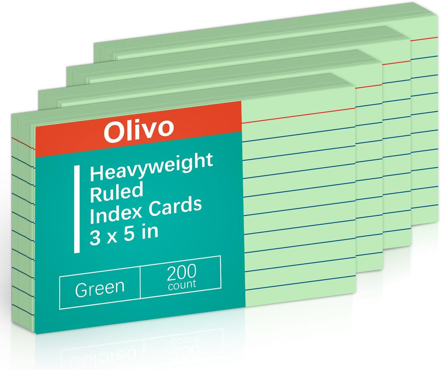 Green Lined Index Cards 3x5 Ruled Note Cards 200 Count, 180 GSM Heavy Weight