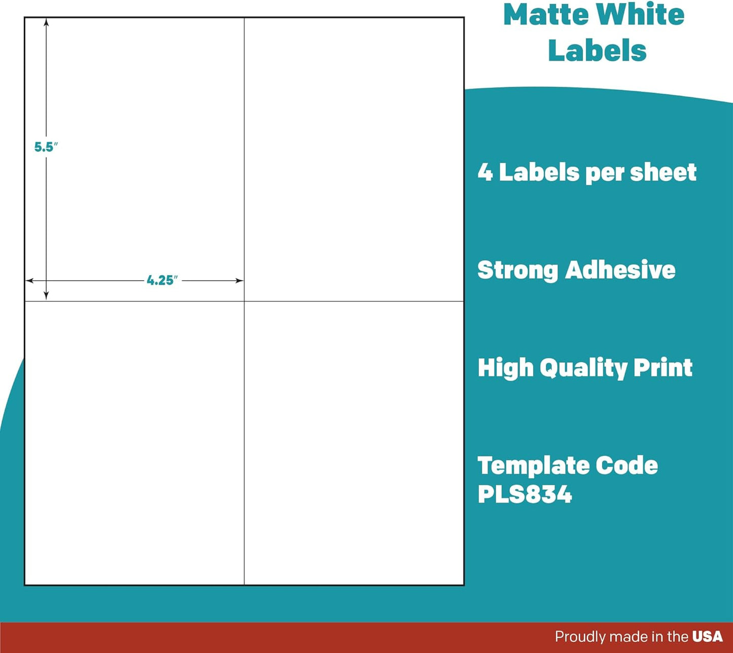 Premium Label Supply White Sticker Shipping Labels – 4.25" x 5.5" – Laser/Inkjet Compatible – (4 per Sheet), 25 Sheets – 100 Total Adhesive Labels