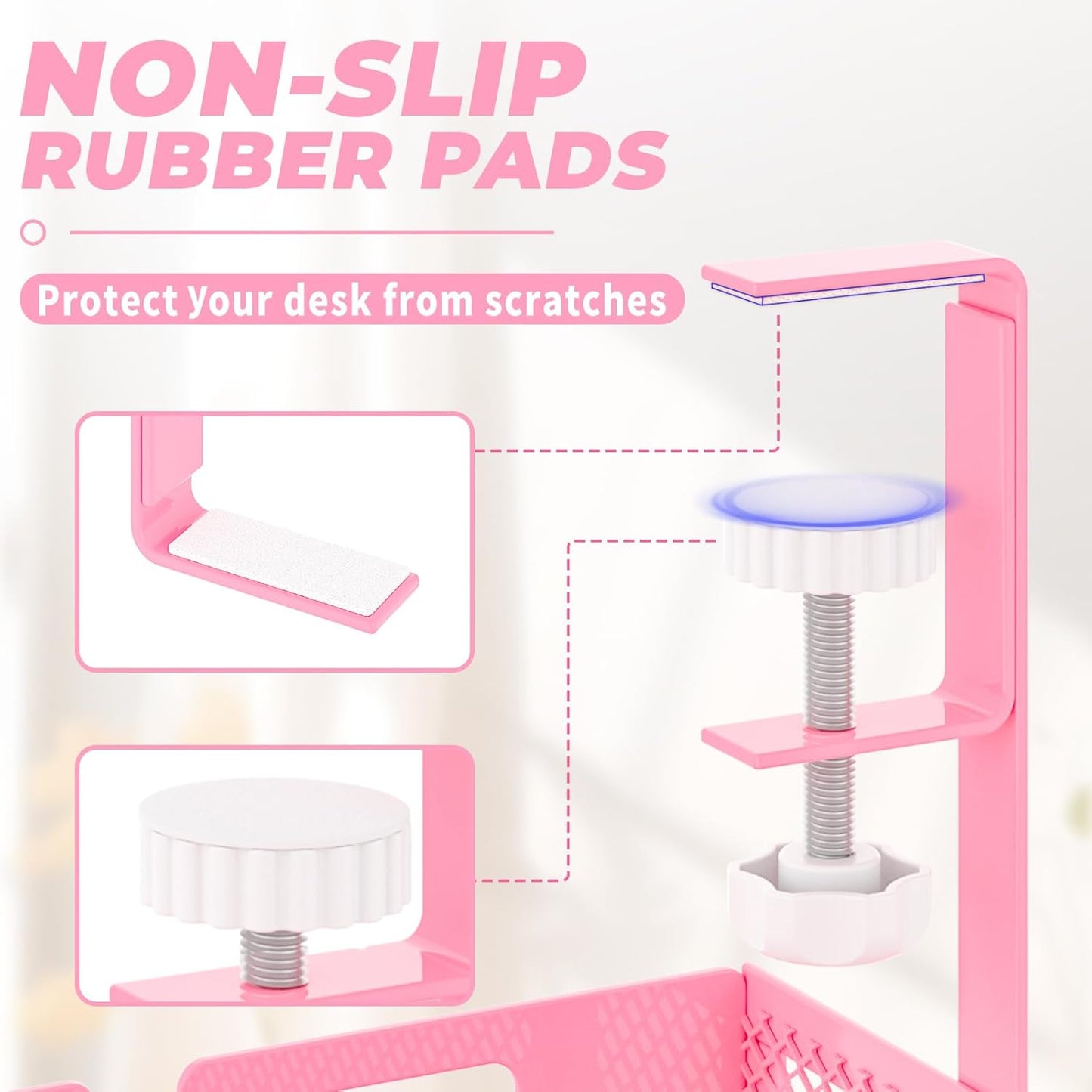 Under Desk Cable Management Tray, 15.7'' No Drill Steel Desk Cable Organizers, Wire Management Tray Cable Management Rack (2 Packs-Pink)