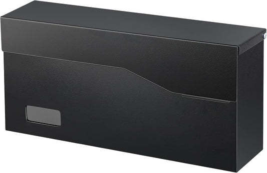 xydled Mailbox Wall Mount Door Mailboxes for Outside, Large Steel Hanging Metal Mailbox, Modern Post Box Package Parcel Drop Box for House Home, Textured Black, 14.56''x7.1''x4''