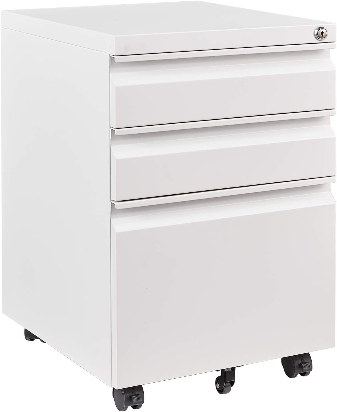 3 Drawer Mobile File Cabinet with Lock,Under Desk Filing Cabinet for Home Office, Metal Filing Cabinets on Wheels for Legal/Letter/A4 File, Fully Assembled Except Wheels, White