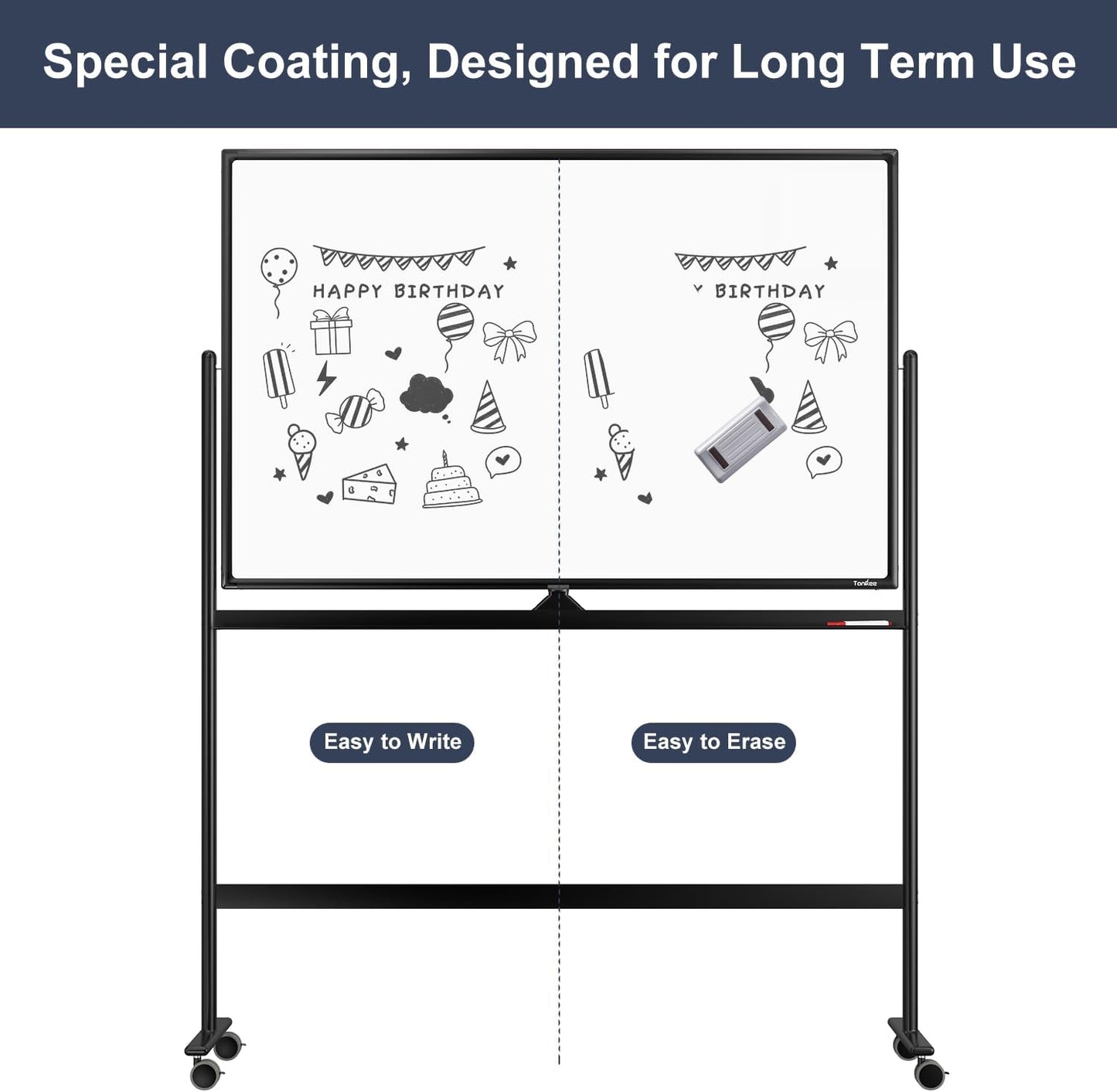 Dry Erase Whiteboard Easel on Wheels - TANKEE 48" x 32" Large Double Sided Mobile Whiteboard, Reversible Magnetic Rolling White Board for Home Office Classroom, Flip Chart Holders and Paper Pad